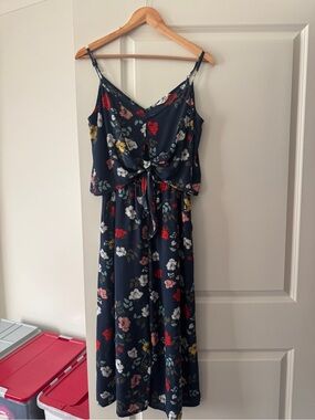 BB Dakota Navy Floral Tie-Front Maxi Dress